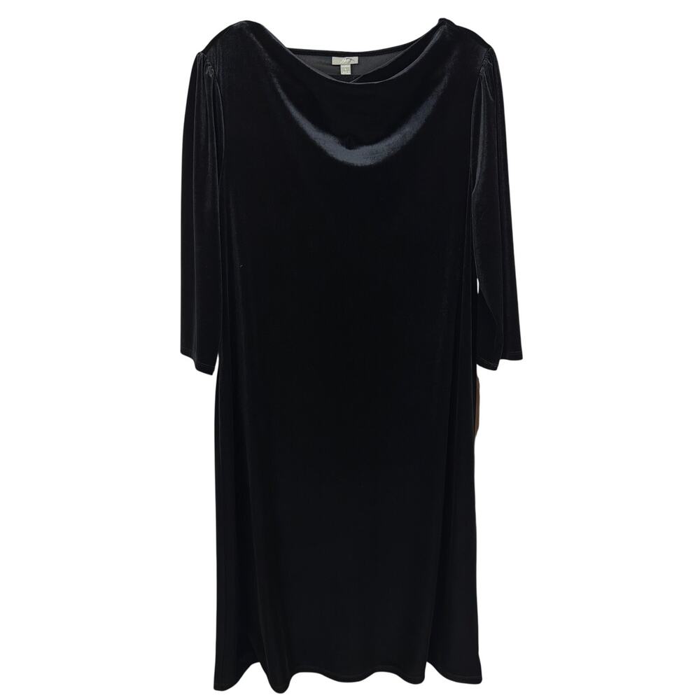 J.Jill Black Velvet Cowl Neck Mid Length Sleeve Maxi Dress Size LARGE
